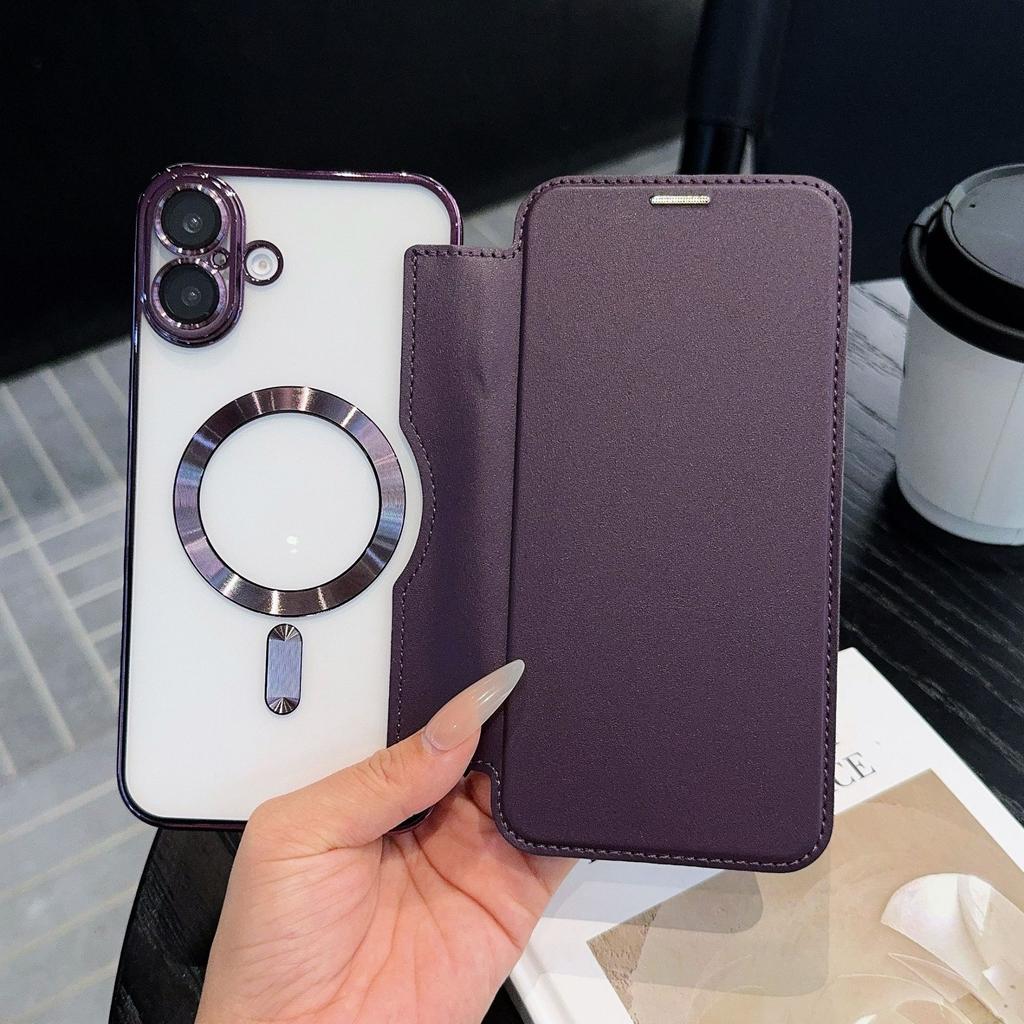 IPhone 16 Flip Leather Case Se4 Is Suitable for Apple 15 Promax Mobile Phone Case 14 Electroplated Magnetic Suction 13
