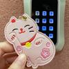 Maneki-neko Fortune Cat Pendant Keyring Leather Access Control Card Pendant  Hanging Accessory