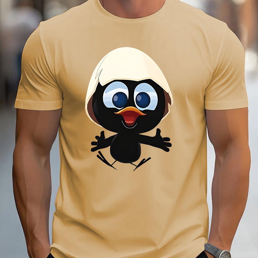 Men's Summer 100 Cotton Fashionable Casual Sports Loose and Interesting Cartoon Penguin Pattern Printed Round Neck Short Sleeved T-shirt