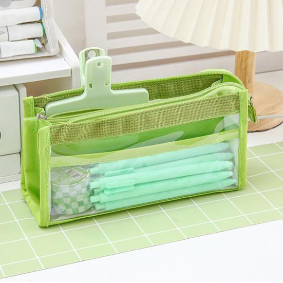 Estojo de Lápis de Malha Transparente para Alunos do Ensino Médio Grande Capacidade Bolsa de Lápis Multicamada com Compartimentos de Malha