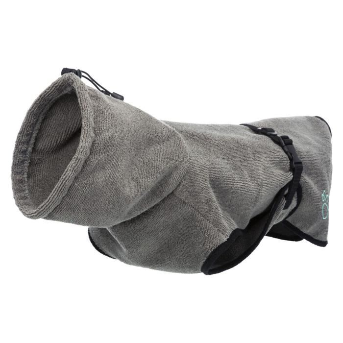 Peignoir De Bain Pour Chien - Trixie - Tissu Éponge - Col Réglable - Gris