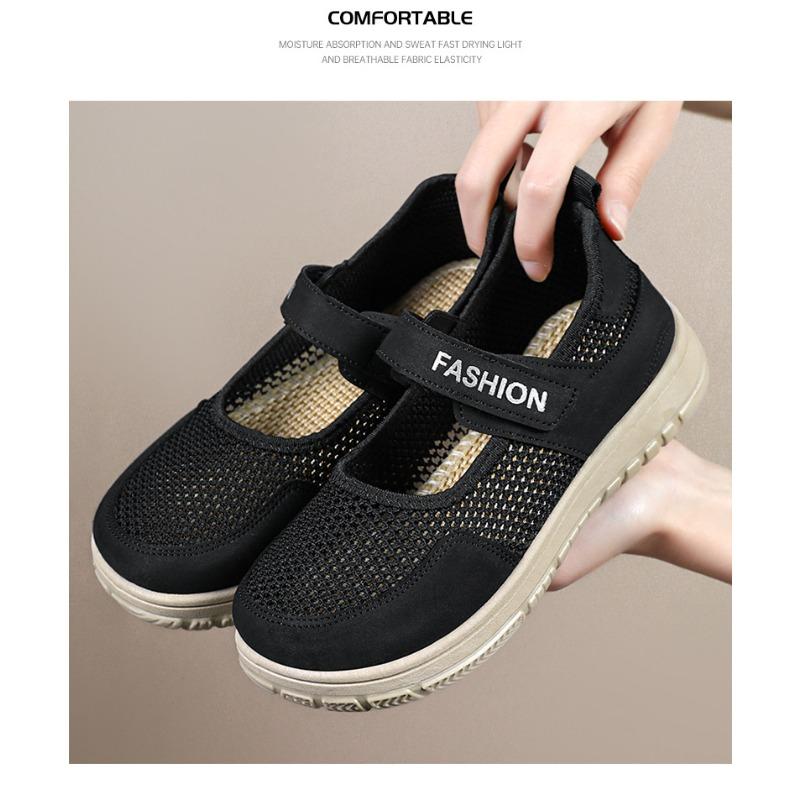 Women Spring Casual Flats Breathable Comfortable Soft Sole Slip-On Mom Shoes Lightweight PU Everyday Wear Old Beijing Style