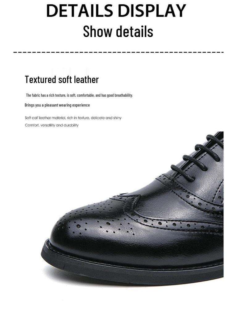 British Men's Carved Leather Brogues with Pointed Toe - Plus Size Formal & Casual Color Block Shoes