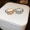 Women's Adjustable Leaf Cross Ring with Micro-Inlaid Zircon