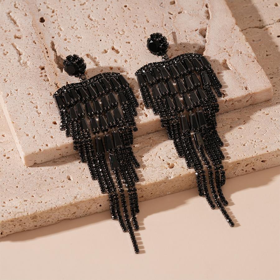 Light Luxury Zircon Fringed Silver Needle Earrings Exaggerated Earrings