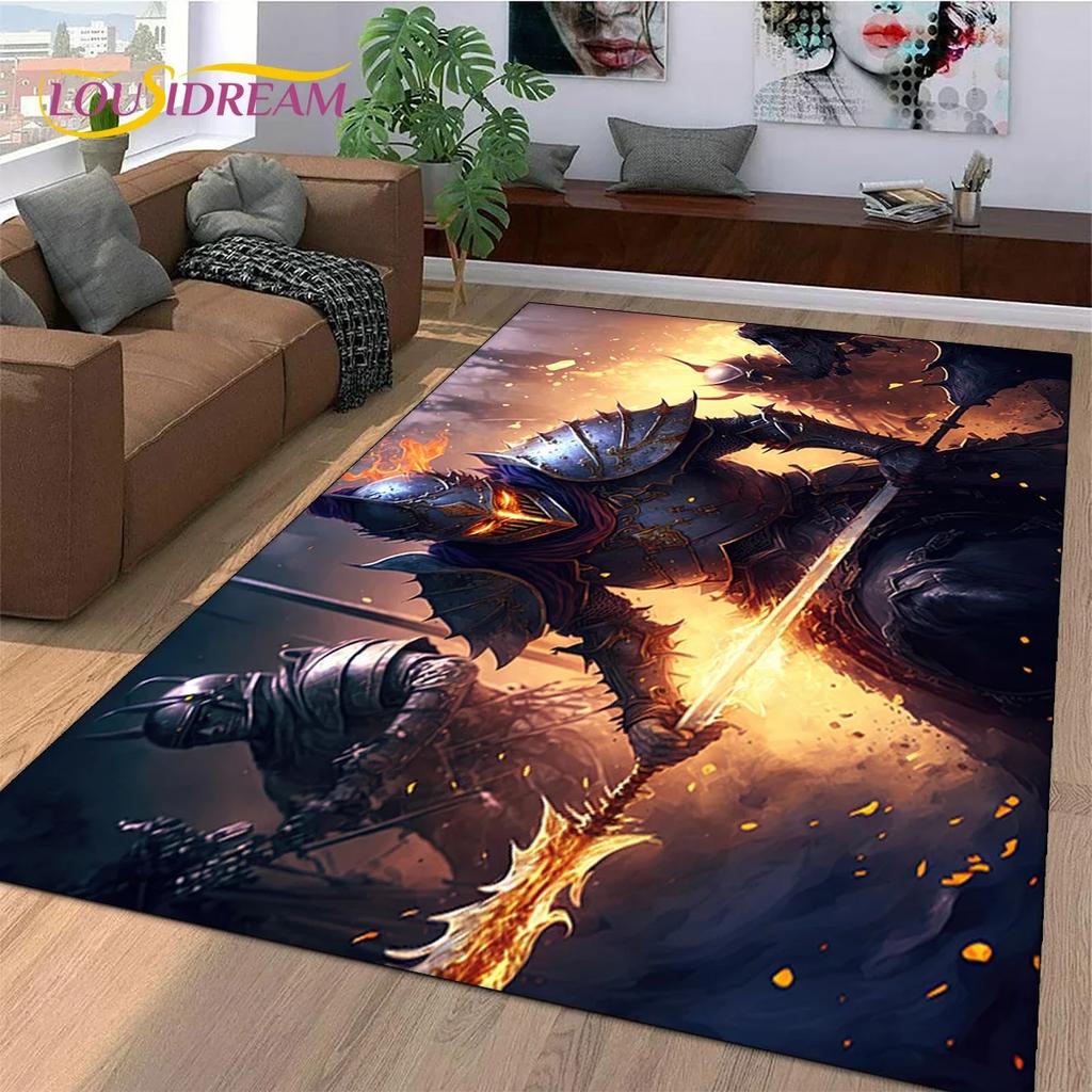 Knight Templar Cavalier Crusaders Cartoon Carpet Rug for Bedroom Living Room Home Sofa Decoration,Kid Game Large Decor Floor Mat