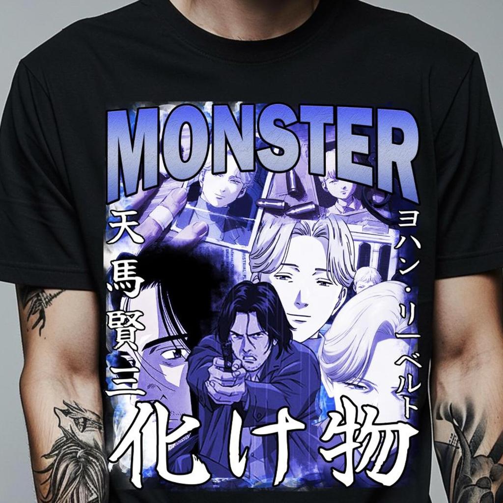 Koszulka Unisex z motywem potwora Johana Lieberta i Kenzō Tenmy z anime: Vintage Anime Koszulka PREZENT, Potwór Retro Tajemnica 90s Manga Tee, Bezimienny Potwór Koszulka