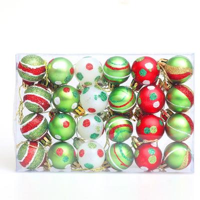 24pcs 3cm Glitter Christmas Balls Pendant Shatterproof Painted Christmas Tree Hanging Balls Reusable Red Green