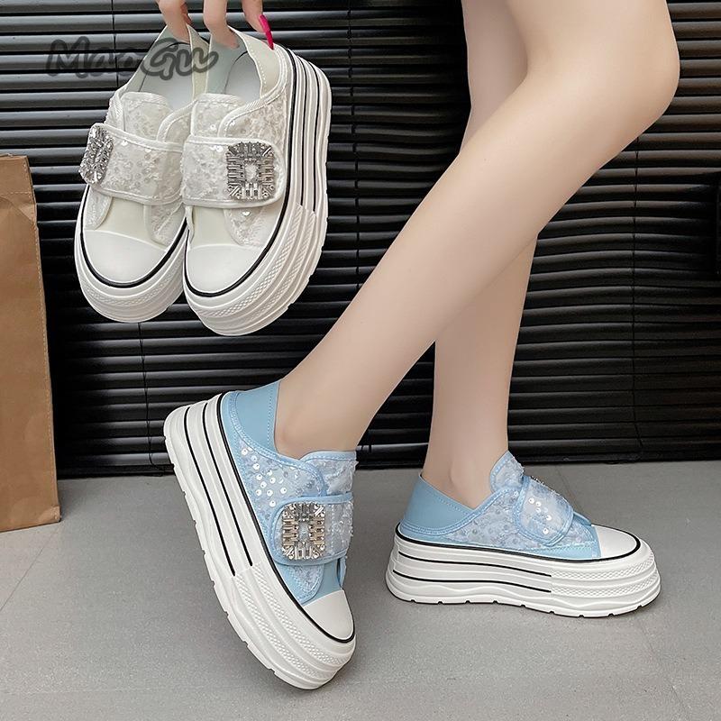 Breathable Platform Mesh Shoes for Women Low Top Casual Sneakers Ladies Hook&Loop Fashion Sneakers Zapatos Para Mujer Size 35 40 cm blu