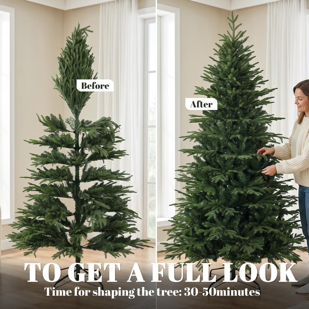 7ft Artificial Christmas Tree with 2080 Realistic Tips, Hinged, Wide