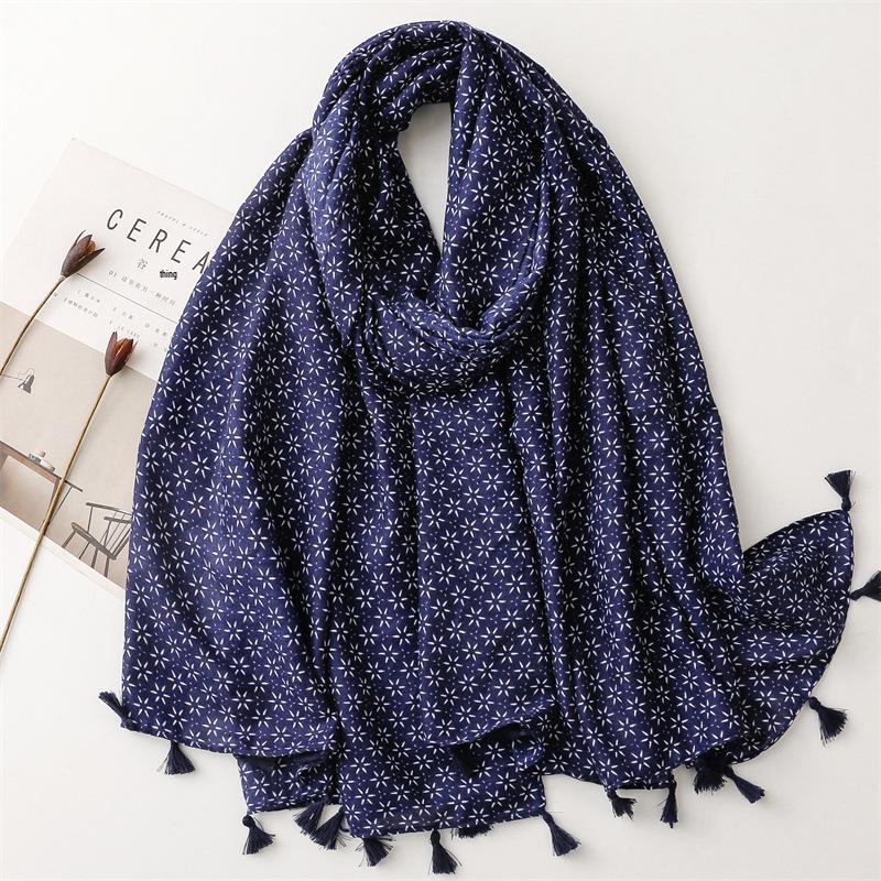 Retro Bohemian Ethnic Cotton Linen Scarf with Hexagram Tassels