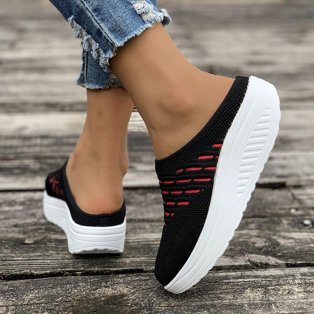 Women Slip On Platform Sandals Lightweight Breathable Knitted Upper Casual Walking Shoes with Cushioned Sole for Daily Wear