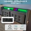 Letto imbottito 140x200, Letto matrimoniale, Testiera LED, Ricarica USB C, 4 cassetti, Struttura in legno e metallo, 300 kg, Grigio, Cotone (Senza materasso)