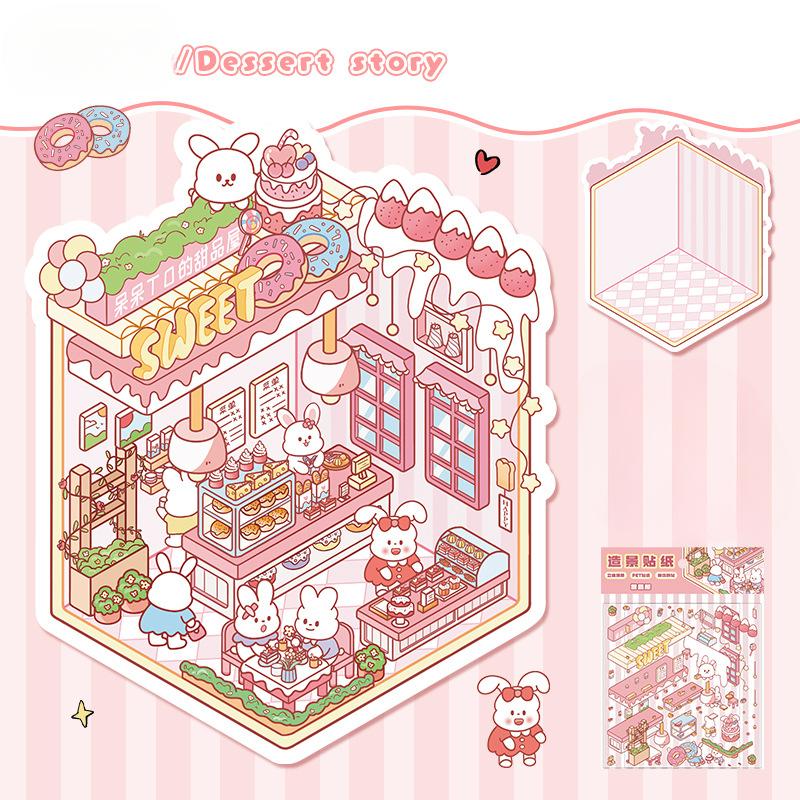 

Мультфильм Миниатюрная сцена 3D Наклейки Ретро DIY PET Пейзаж Наклейки Декомпрессия Корейские Канцелярские товары Скрапбукинг Плакаты