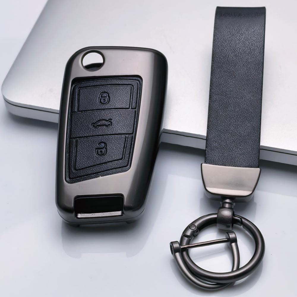 Zinc Alloy Leather For Vw Golf 7 Gti Polo T-Roc Touran Tiguan Skoda Octavia Rapid Kodiaq Fabia Seat Ibiza Leon Car Key Cover