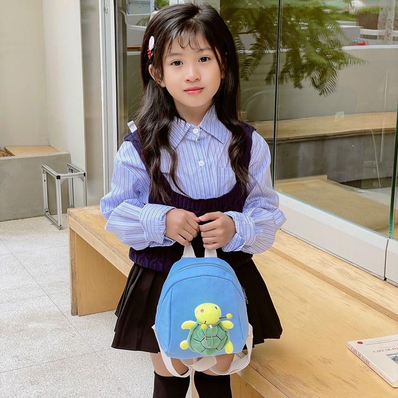 Adorable Cartoon Turtle Plush Mini Backpack For Kids Stylish Canvas School Bag