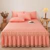 3pcs/set Autumn and Winter Thick Cotton Quilted Lace Bed Skirt Three-piece Set Non-slip Bedspread Pillowcase Three-piece Set
