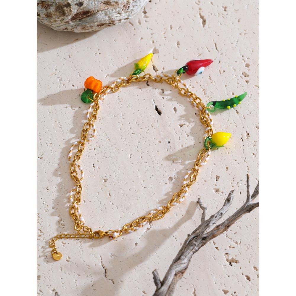 Eetit Popular Rope Braided Pumpkin Lemon Chilli Charm Necklace Pendant Stain Less Metal Creative Exclusive Jewellery Gift
