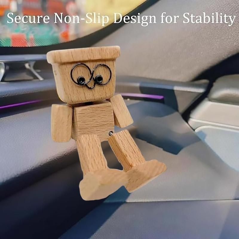 Artistic Wooden Shaking Legs Figure Decoration Natural Grains Car Dashboard Ornament Compacts Travel Friendly Gifting