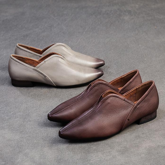 Johnature Ekte skinn Spiss tå Flats Komfortable myke såler Pendling Hverdagslige Damesko Slip-on