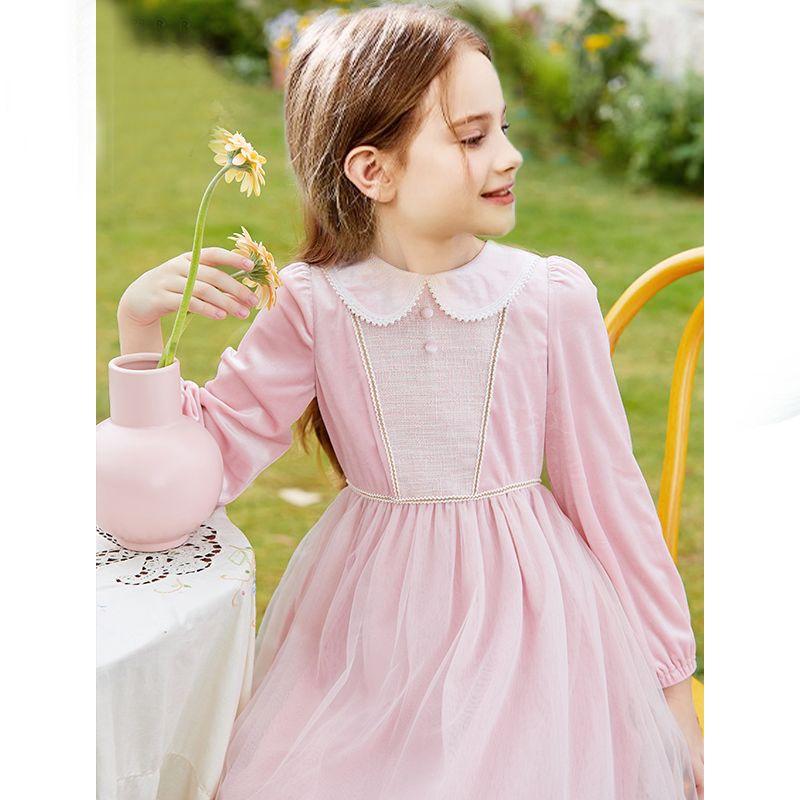 Słodka Różowa Sukienka dla Dziewczynek, Długorękawowa Sukienka Księżniczki dla Dzieci Wiosna i Jesień