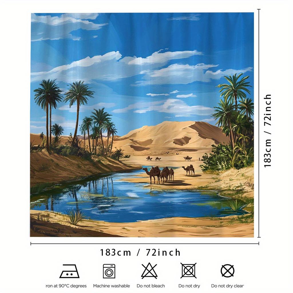 Open 1Pcs Desert Oasis Theme Digital Printed Shower Curtain, Polyester Fabric Shower Curtain, Bathroom Accessories, Home Decor