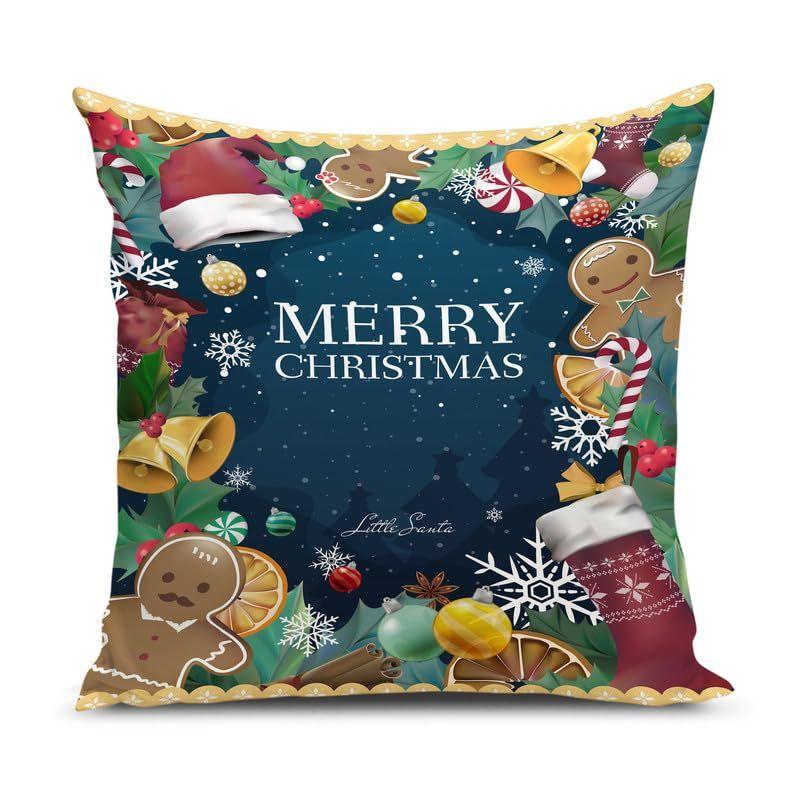 Soft Fabric Designer Decorative Printed Merry Christmas Theme Cushion Cover Xmas Decorations for Sofa Living Room Set of 5 16 x 16 inch Multi