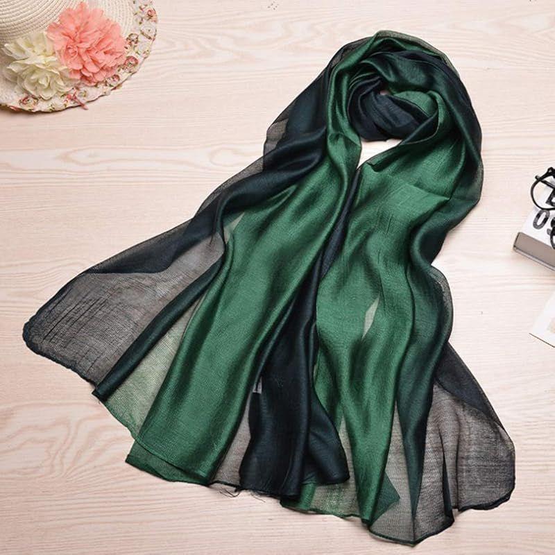 Used (MAYUDAMA SILK) Silk Scarf Stole Spring/Summer Shawl Stylish Cold Protection Sun Protection for Women (4. Dark Green) 0