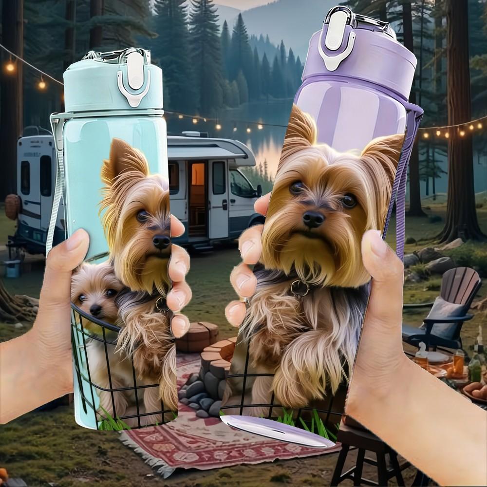 1PC Yorkshire Terrier Dog Print 750ml Color Plastic Sports Water Bottle Leakproof Flip Straw Lid Suitable for Sports Office Home Use