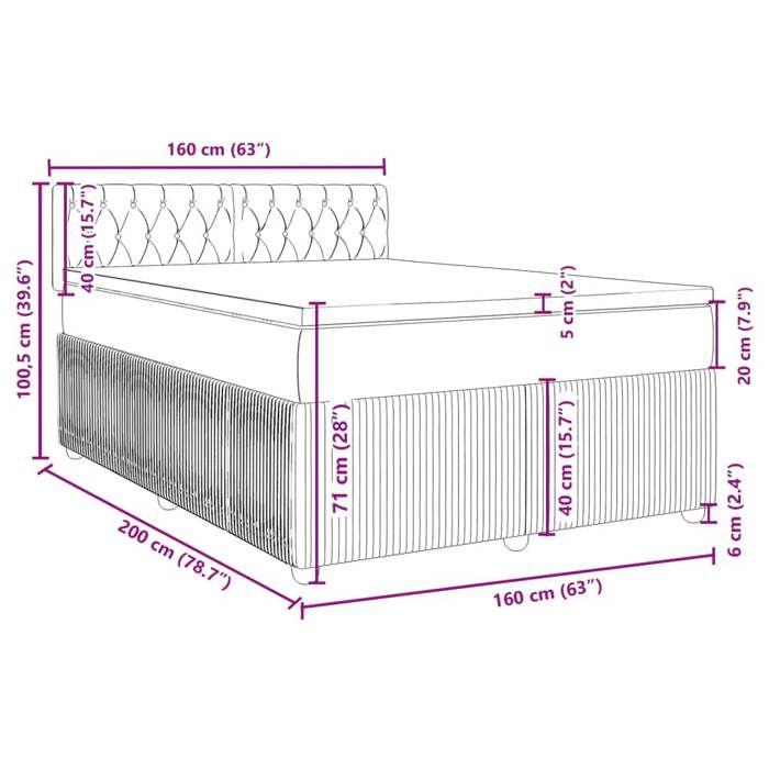 VidaXL Sommier à lattes de lit avec matelas Noir 160x200 cm Tissu 3287516