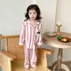 Kids Cotton Long Sleeve Pajama Set With Collar Soft Breathable Sleepwear Home Wear