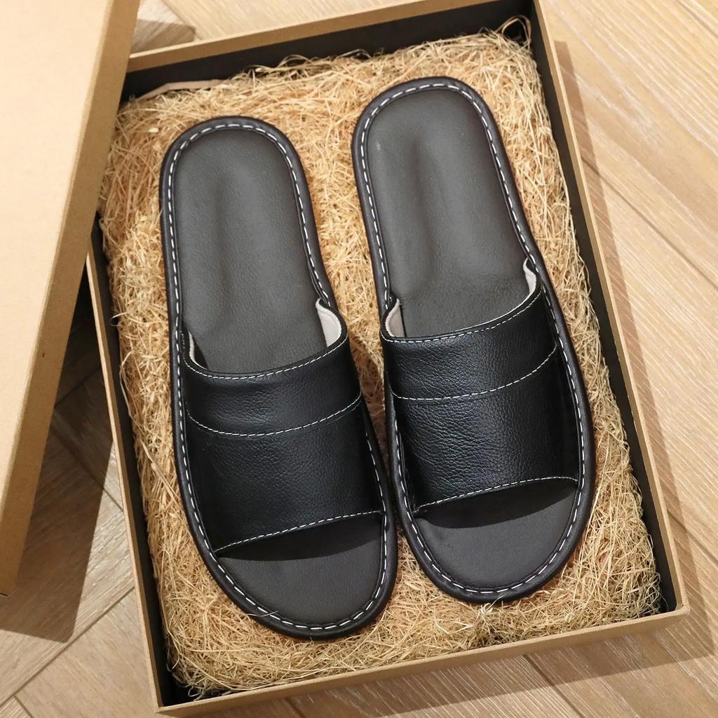 Fashion Walk Around Home Slippers for Men House Indoor Genuine Leathe Soft Shoes Sabot Fun Low Price Summer Sale Adult Y2k Sandals Man