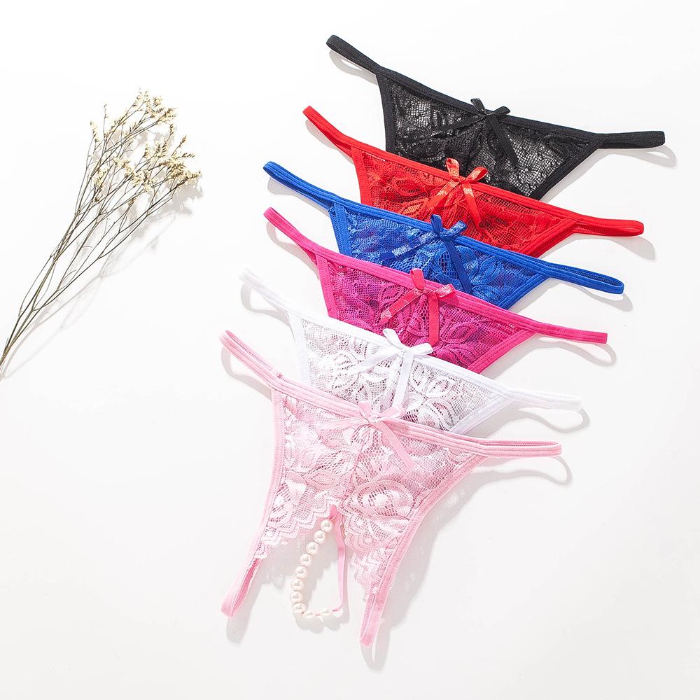 Women's Panties Erotic Underwear Sexy Lace Open Crotch Pearl Rubbing Clitoris Stimulation Low Waist G-String Thong Sexy Lingerie