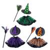 Halloween Witch Costume Set All Ages Female Witch Attire Halloween Party Costume With Hat Skirt and Broom Accessories