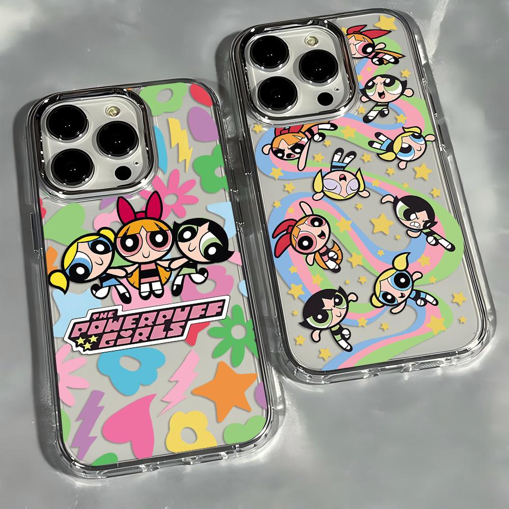 Cartoon P-Powerpuffs G-Girls Plating Phone Case for Oppo Find A5X A5 F29 X8 A60 A3X A3 A2 A78 A98 A79 A78 A59 A58 A38 Pro 4G 5G