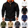 Heren Kleur Hoodie met Halve Rits en Stiksels voor Casual Winterkleding