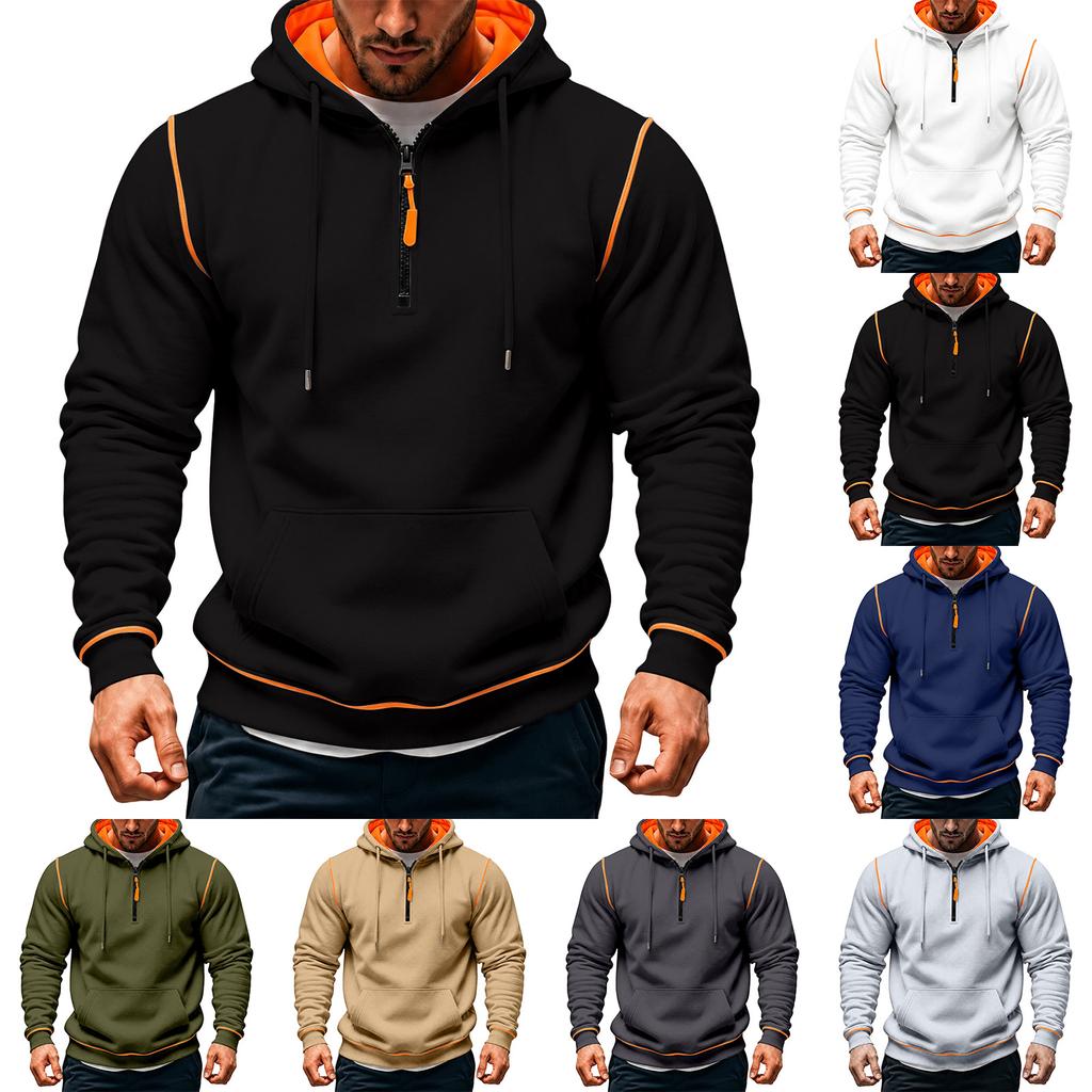 Herren Color Half-Zip Hoodie mit Nähten für den Winter-Freizeitlook