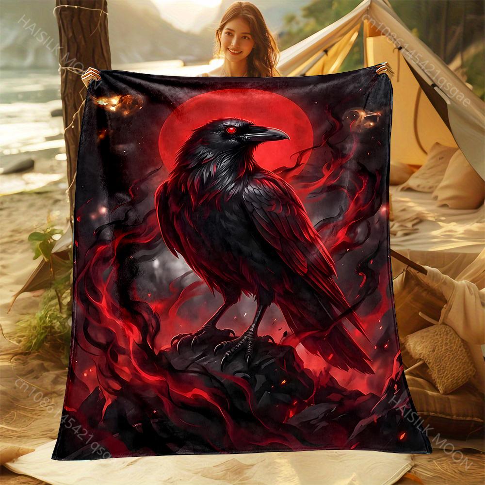 1PC Red crow with flames Print Adult Children Warm Blankets Home Travel Car Soft and Comfortable Suitable for all seasons