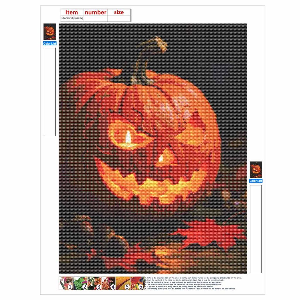 DIY Full Drill Diamond Painting Kit Spooky Jack O Lantern Design Rhinestone Canvas Art Relaxing Handmade Gift for Adults