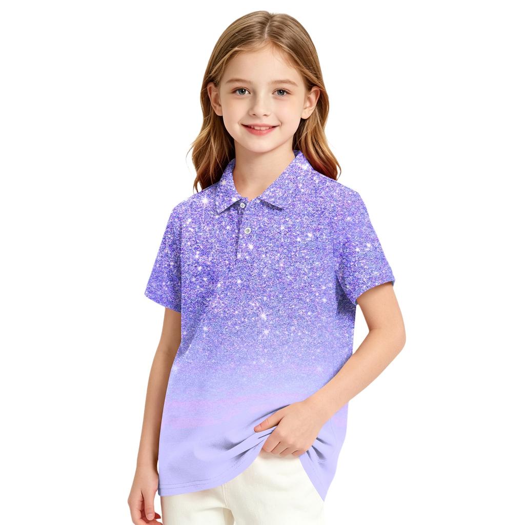 Girls' Short Sleeve Gradient Print School Uniform T-Shirt for Casual and Formal Occasions