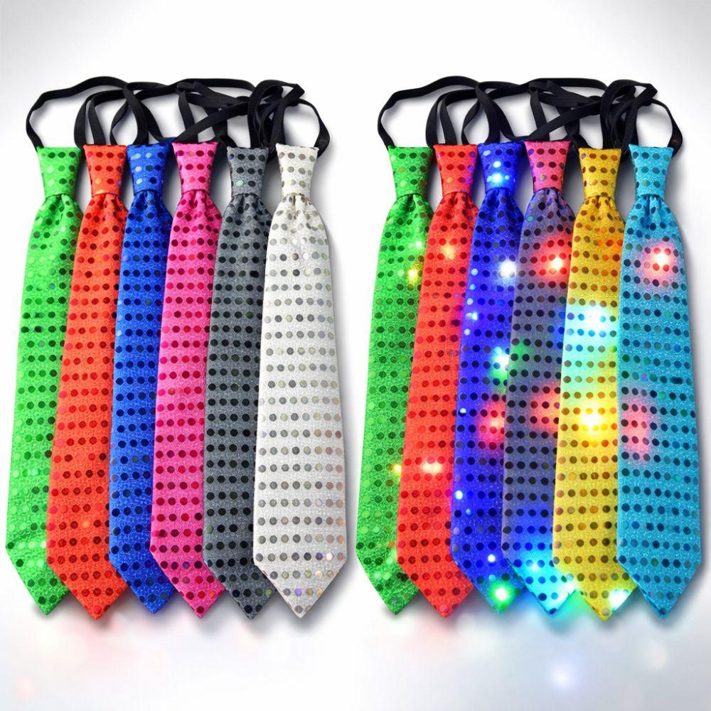 Dot Print LED Luminous Tie Battery Powered Colorful Sequins Glowing Tie Lightweight Unique Men Women Necktie Party Accessories