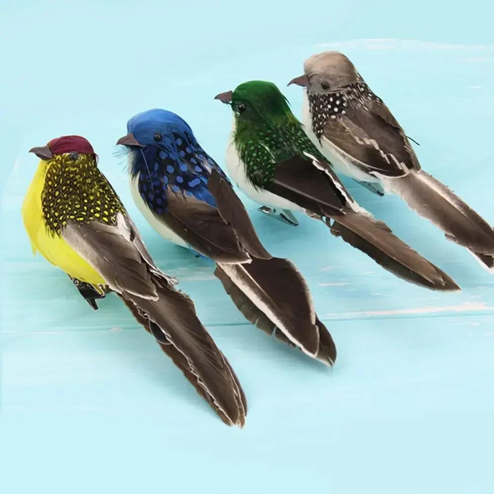 For New 2Pcs Artificial Birds Lifelike Parrot Model Garden Lawn Yard Ornaments Landscape Fake Feather Birds Figurines Home Decor