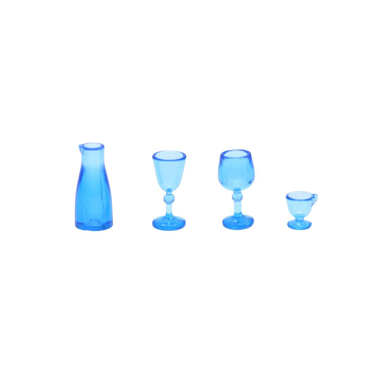 Miniature Dollhouse Acrylic Dining Set with Table, Chairs, Coffee Table, and Wine Glasses Props