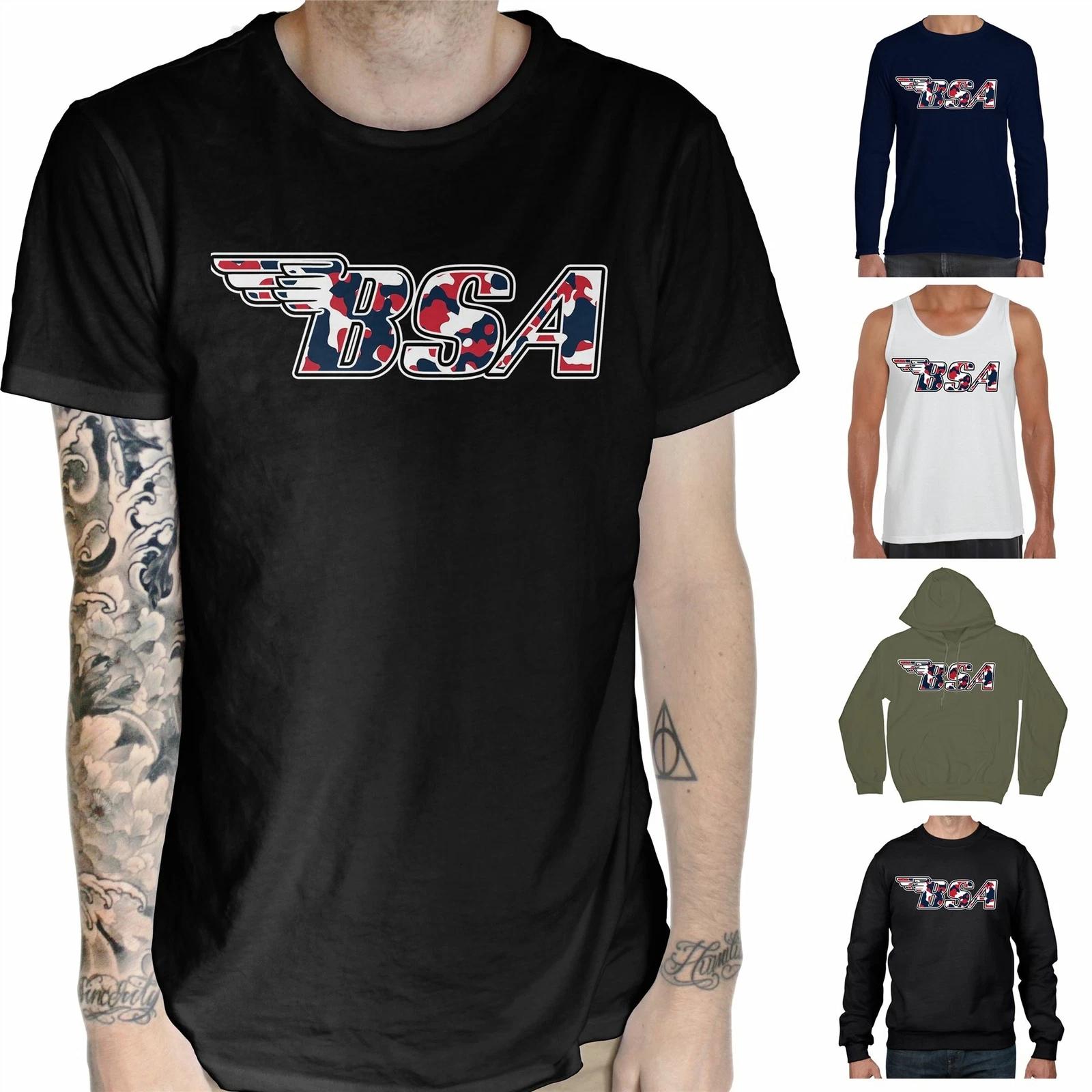 BSA Camouflage Logo T Shirt - British Motorcycles Biker Cafe Racer Motorbike S