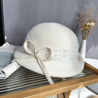 Autumn And Winter Wool Lace Bud Hat French Retro Foreign Thousand Gold Hat Small Edge Fashion Women'S Curling Top Hat