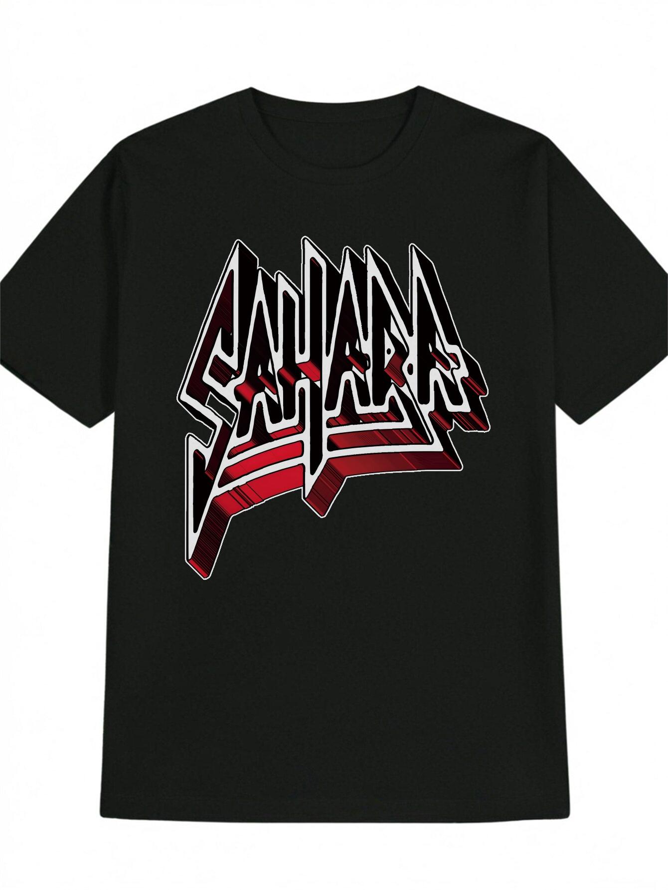 Casual Round Neck T-shirt with Bold SANJARA Graphic Print - Black & Red M