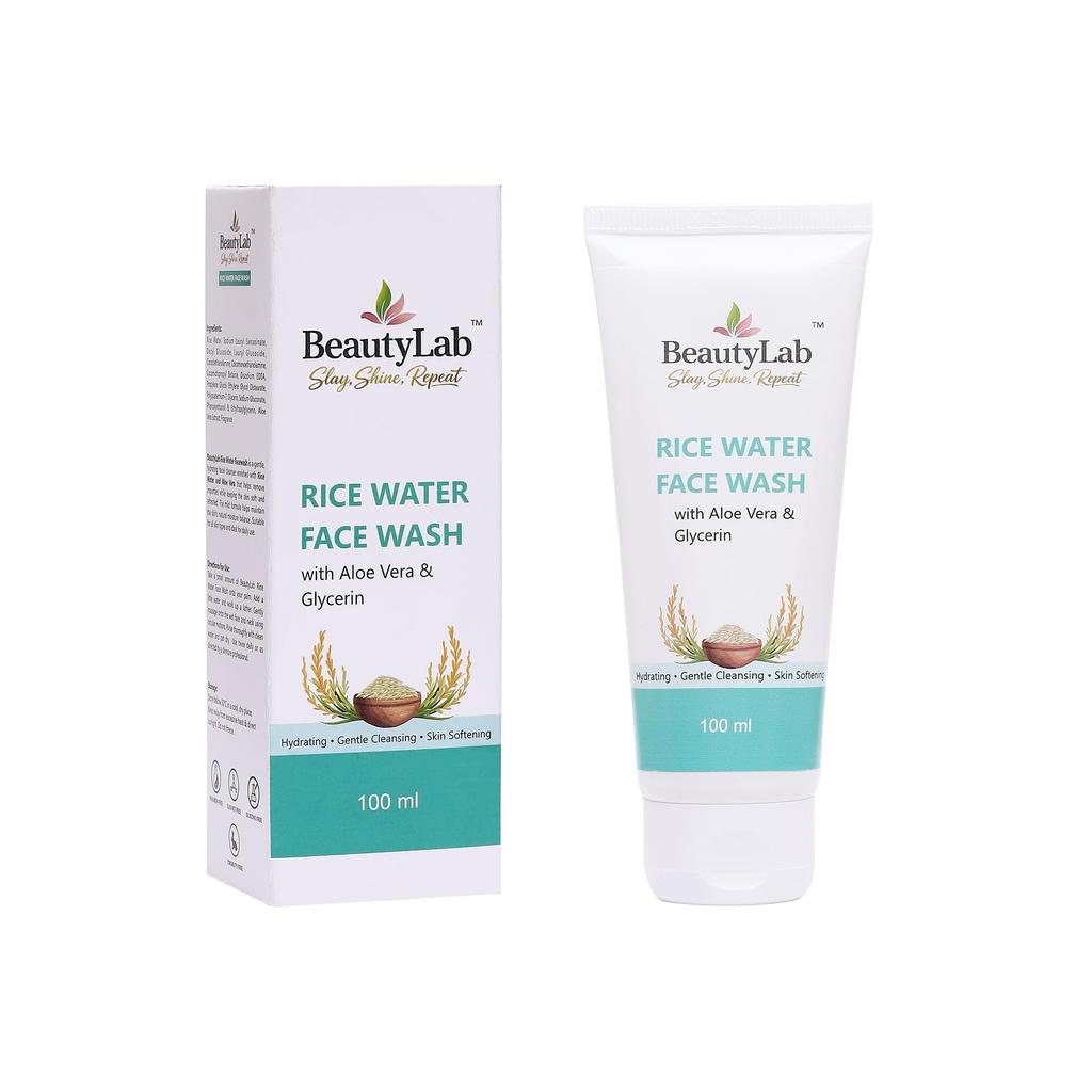BeautyLab Rice Water Face Wash with Aloe Vera & Glycerin, Gentle Cleanser, Paraben Free, Sulfate Free, 100 Ml
