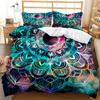 Povlak na přikrývku Bohemian Mandala Queen Size Kravata Spirála Povlak na přikrývku Hippie Boho Povlečení Exotická květinová polyesterová přikrývka