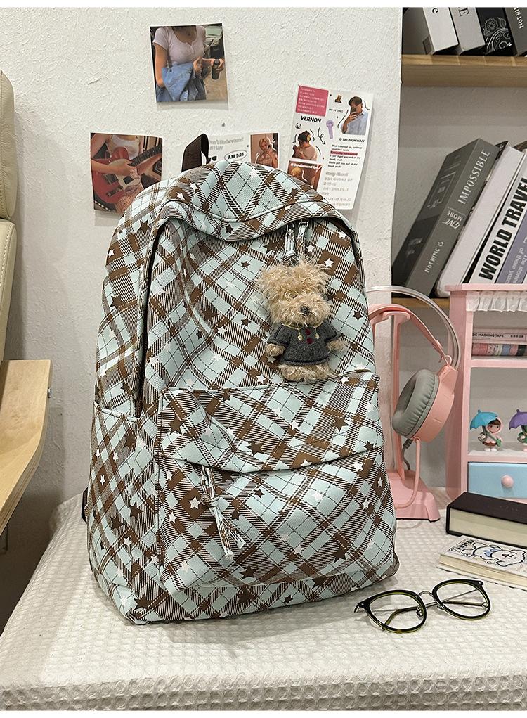Schoolbag high value plaid star backpack women commuter leisure large capacity schoolbag light travel trend versatile backpack