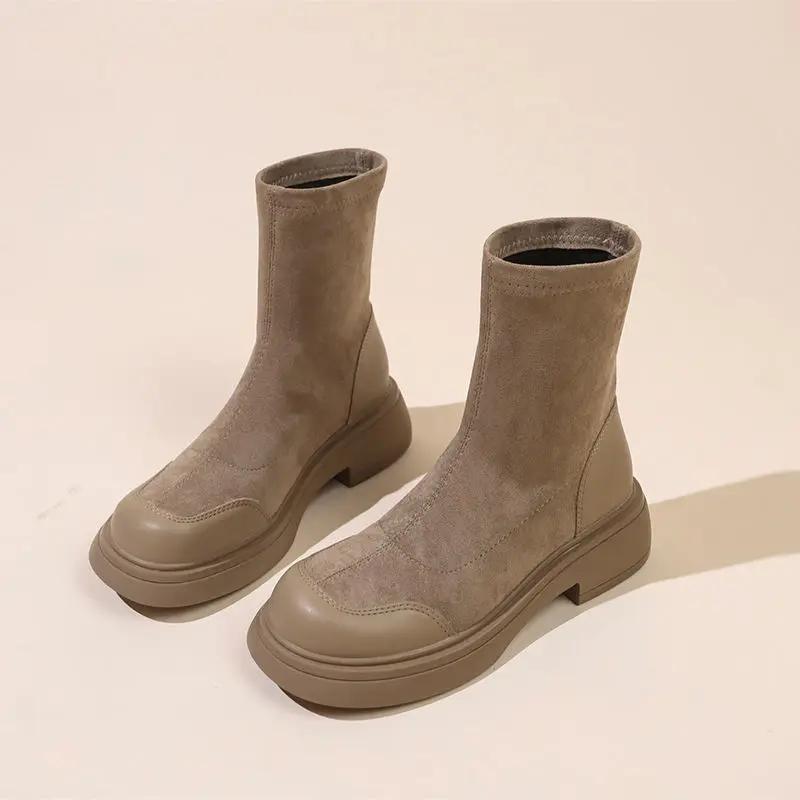 Fashion Booties Round Toe Female Short Shoes Chunky Combat Platform Women's Ankle Boots Punk Style Suede Y2k Sale on Offer Promotion Pu